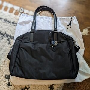 Lo & Sons OMG/OG Travel Laptop Bag | Black/Lavender Interior/Silver Hardware